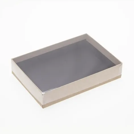 12 Choc Board Box & Clear Lid; Natural Kraft Paper